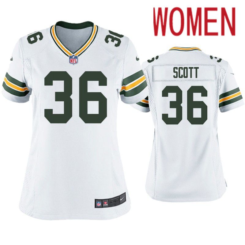 Women Green Bay Packers #36 Vernon Scott Nike White Game NFL Jersey->women nfl jersey->Women Jersey
